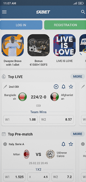 screenshots of 1xbet mobile application 3